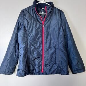 Tommy Hilfiger Quilted Jacket Women’s Medium Navy Blue Red Trim Lightweight Coat